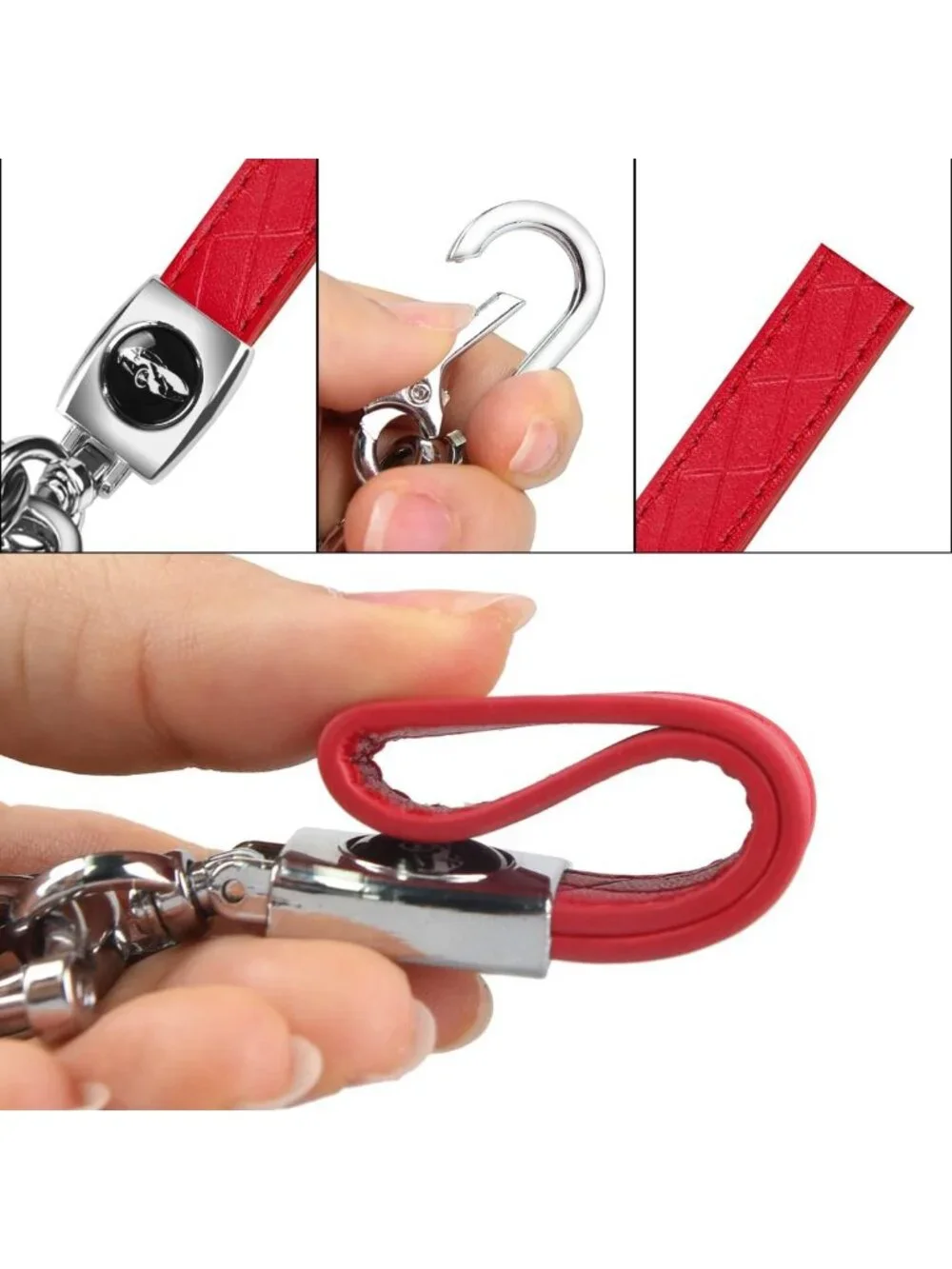 Stylish Red 4 Button Key Fob Cover - Soft TPU Key Case with Leather Keychain